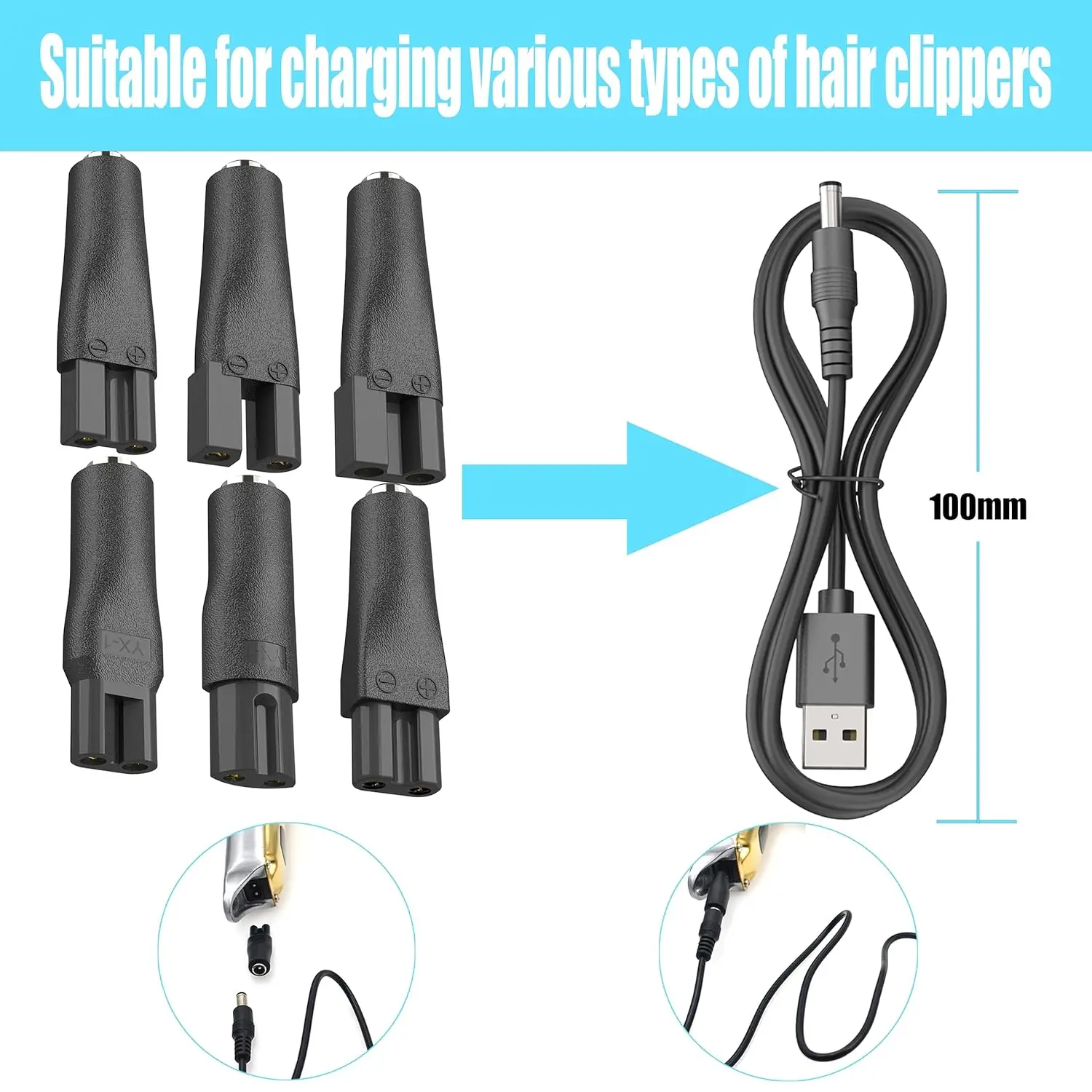 LISI 8 PCS Cavo di alimentazione Caricatore di ricambio da 5 V Adattatore USB adatto a tutti i tipi di tagliacapelli, regolabarba, rasoi