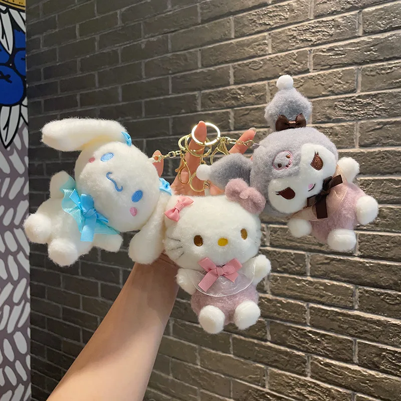 Kawaii Sanrio Keychain Hello Kitty Pochacco My Melody Plush Keyring Kuromi Cinnamoroll Backpack Pendant Jewelry Birthday Gift