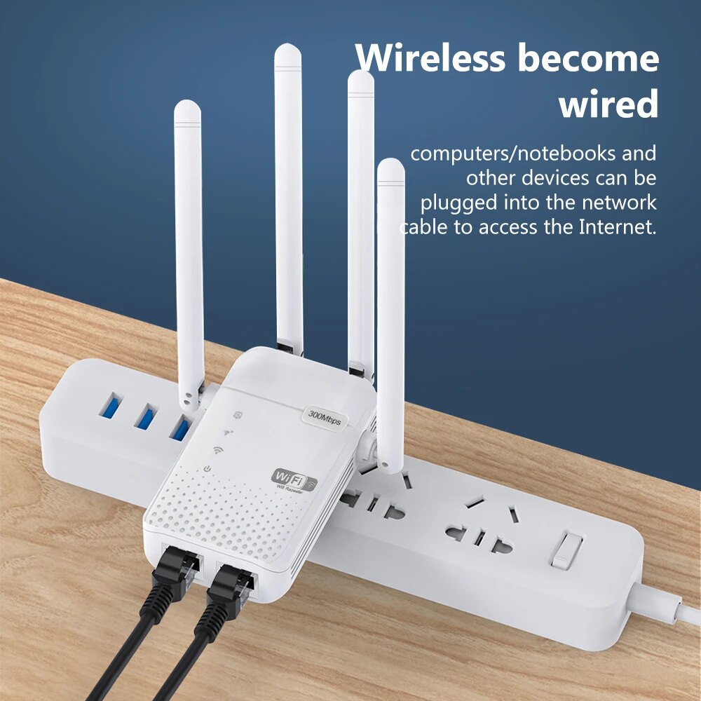 Repetidor WiFi inalámbrico de 300Mbps, enrutador de señal 2,4G, amplificador extensor WiFi inalámbrico de largo alcance 802.11N, amplificador WIFI