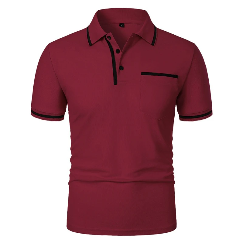 เสื้อโปโลแขนสั้นผู้ชายใหม่สีทึบสบายๆเสื้อยืดฤดูร้อนอินเทรนด์BreathableหลวมBasic Spliceกระเป๋าด้านบนชายเสื้อ