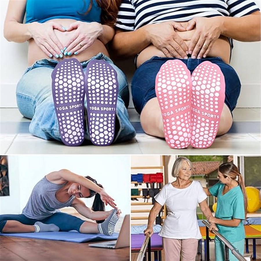 Calcetines de agarre antideslizantes para mujer, medias de Yoga, Pilates, rayas dobles, antideslizantes para entrenamiento, Ballet, medias atléticas