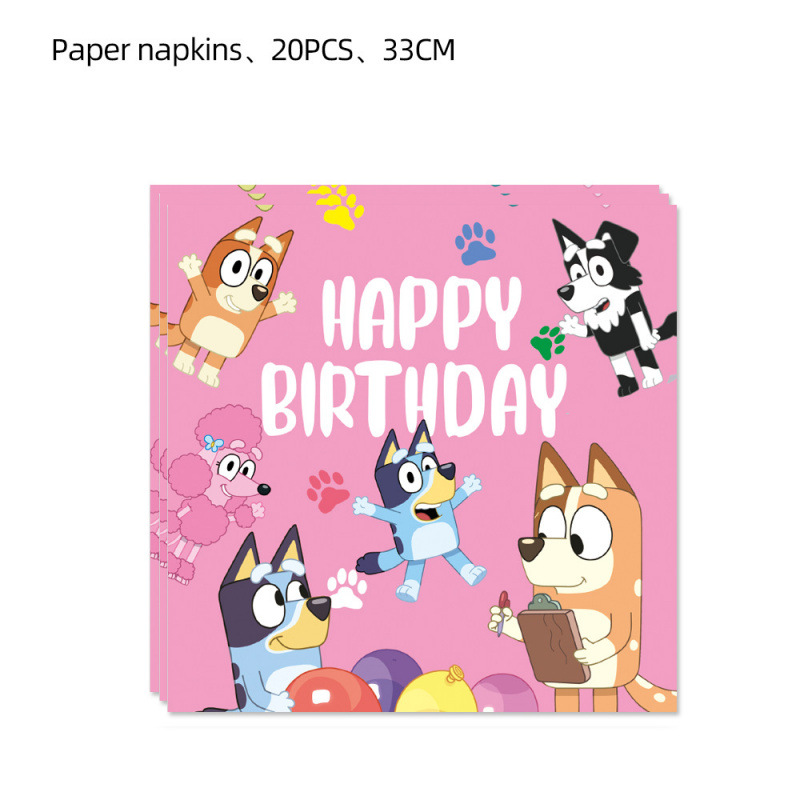Cartoon Animation Bluey Theme Birthday Party Supplie Disposable Tableware Paper Plate Paper Cup Tissues Baby Shower Decor Supply