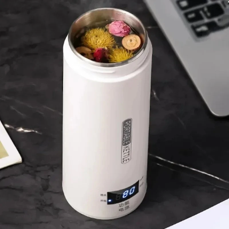 500ML 전기 주전자 휴대용 차 커피 주전자 여행용 물 끓이기 보온컵 방열 물병 영어 메뉴