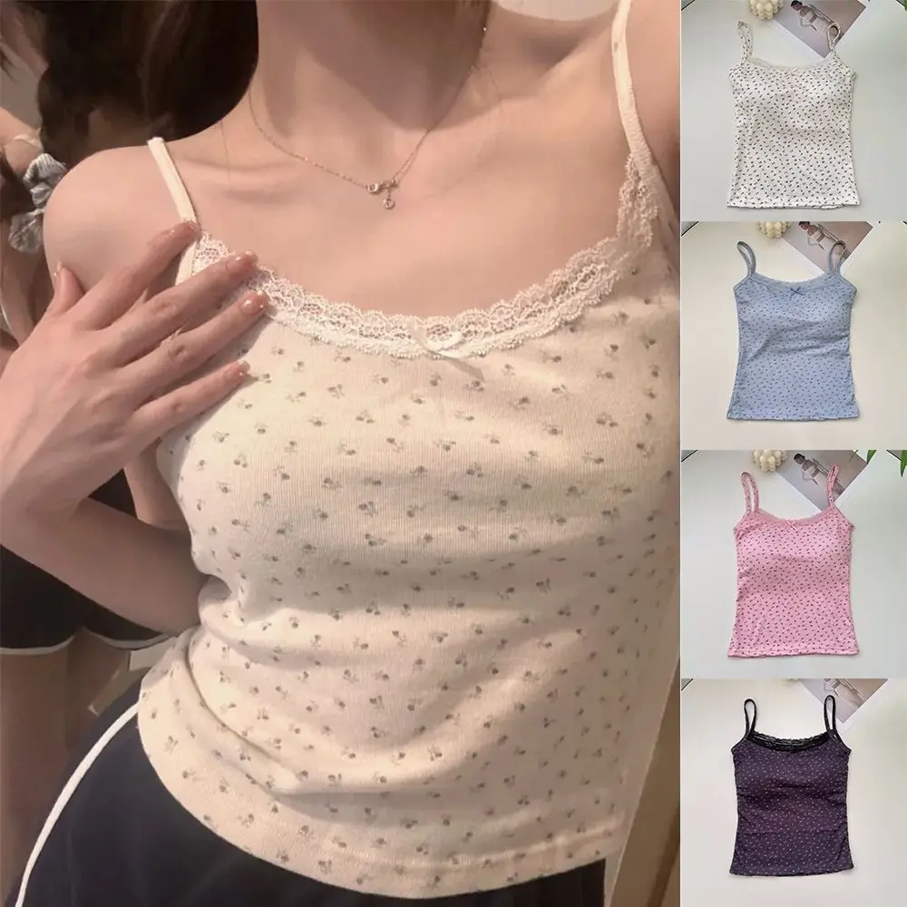 Camisola elegante con estampado de flores de encaje 2024 Y2K, chaleco Sexy ajustado, Tops florales, camisetas sin mangas florales de talla única para primavera