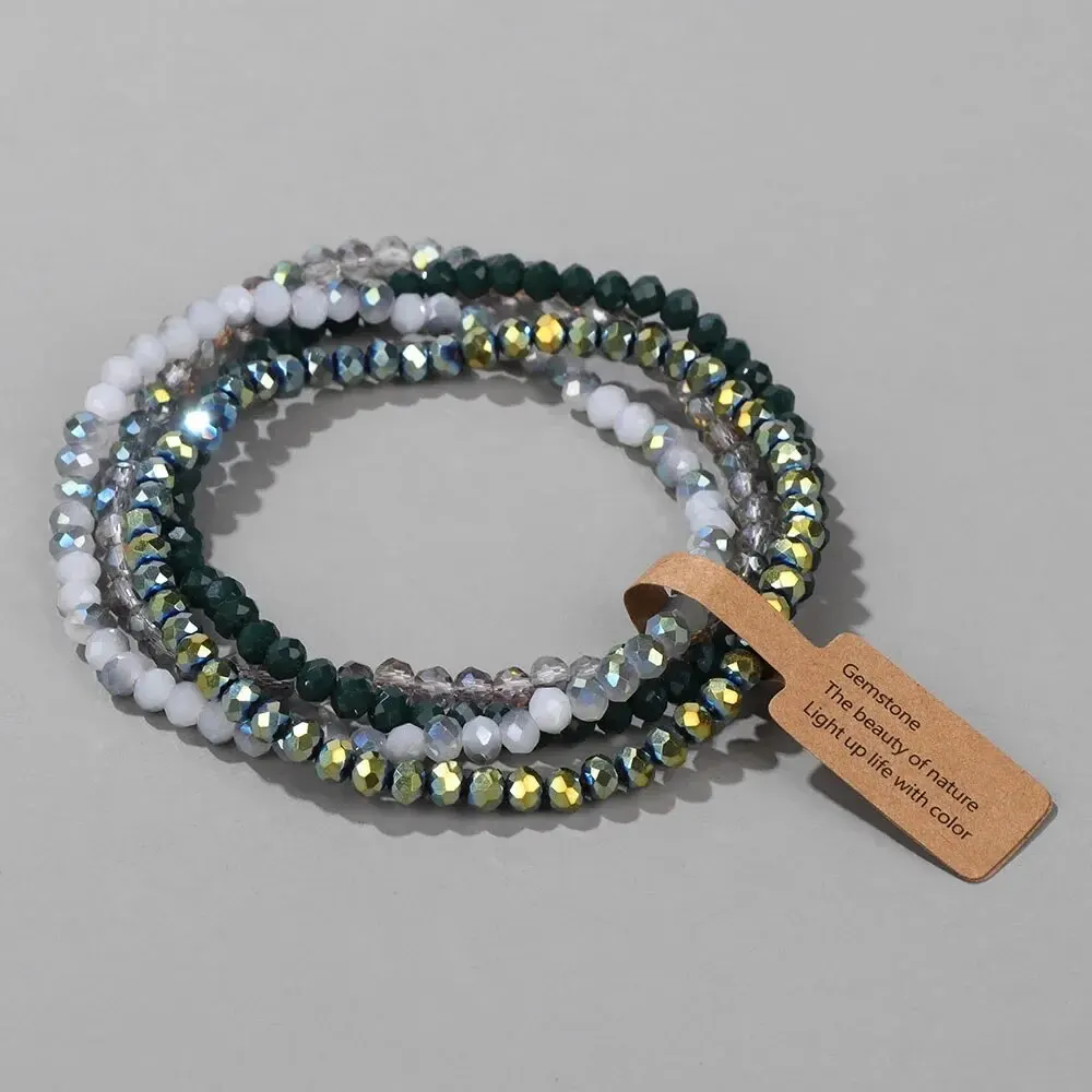 Juego de 4 piezas de cuentas de vidrio facetadas, pulsera elástica, cuentas de vidrio efecto AB, pulsera elástica multicolor hecha a mano con cuentas, joyería
