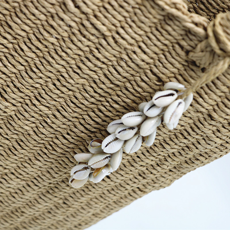 Saco tecido de ombro único tecido de palha quadrada Shell, bolsa grande cor camelo