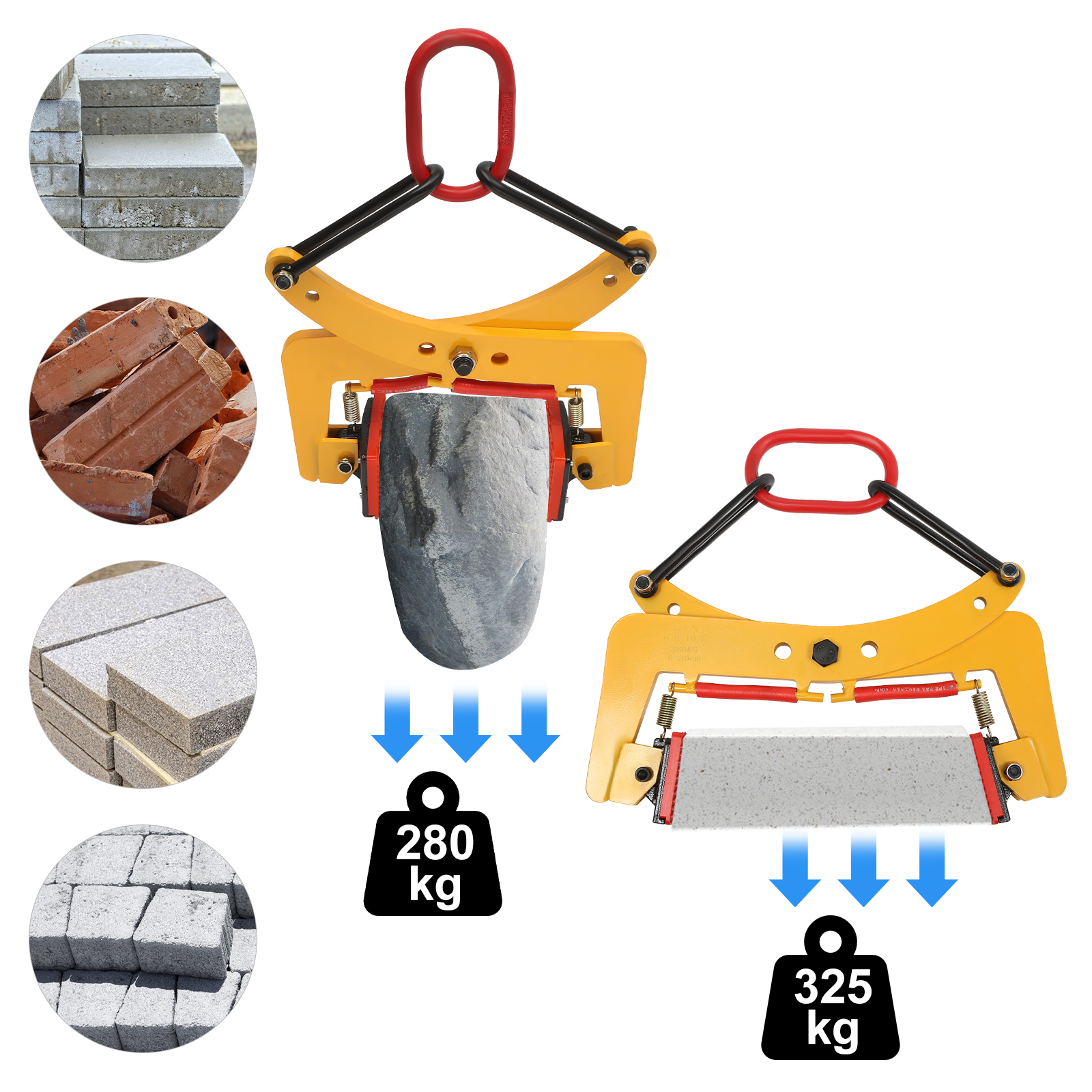 Pinza pinza per pietra 280kg/325kg pinza di compensazione mattone con anelli terminali per il sollevamento di trasporto pietra di legno