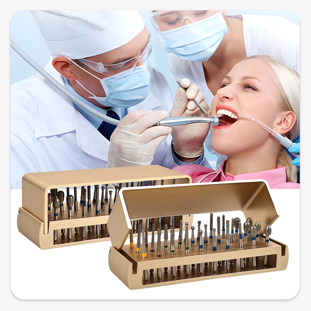 ELIJAH 30 ชิ้น/เซ็ตอลูมิเนียมทันตกรรม Burs ชุดผู้ถือ Burs สําหรับ Handpiece ความเร็วสูง Turbine Burs กล่องฆ่าเชื้อเครื่องมือทันตแพทย์