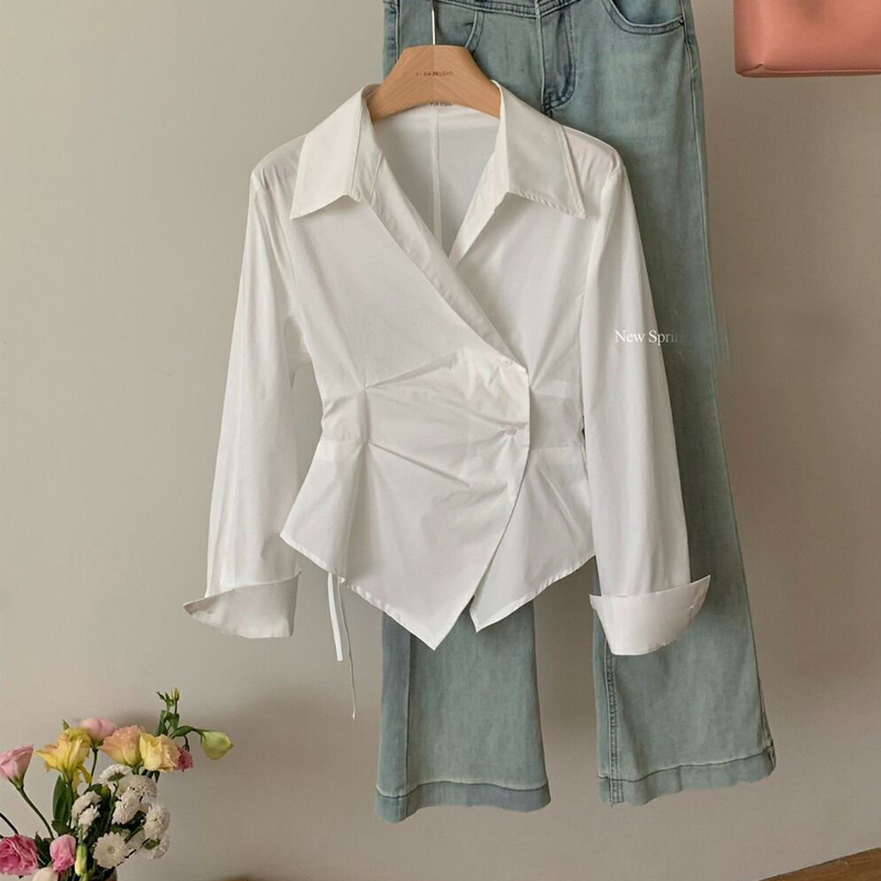 Frauen Mode Retro Gestreiften Druck Geraffte Unregelmäßige Design Shirts Büro Dame Elegante Spitze Up Bluse Casual Langarm Schlank Tops