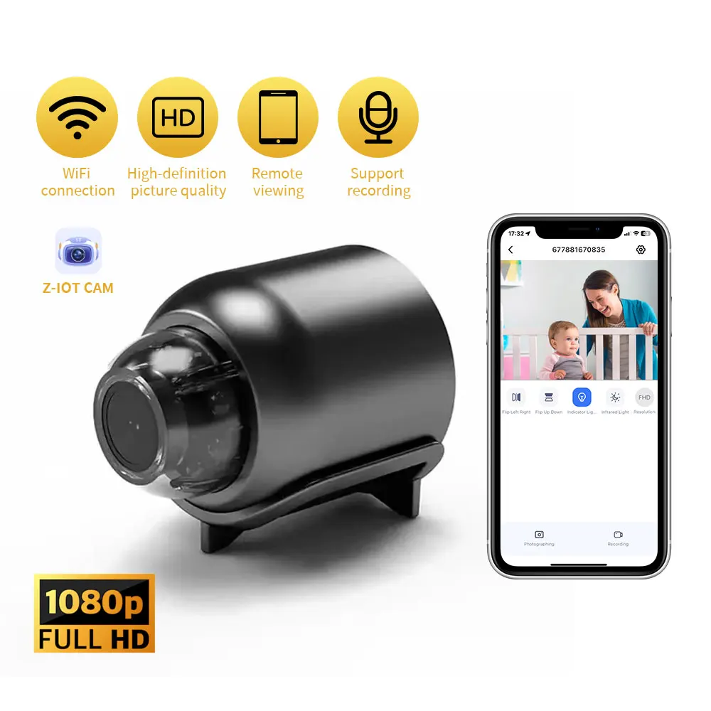 Mini cámara HD de 1080P, Wifi, IP, hogar inteligente, visión nocturna interior, videocámara humana AI, Audio y vídeo, cámara de vigilancia de seguridad inalámbrica