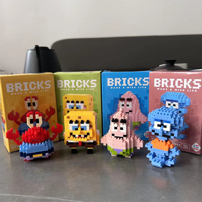 Bob Esponja SquarePants, Micro partículas de dibujos animados, Mini bloque de construcción, ciudad, Patricio, estrella, Squidward, Charm, juguetes para niños, regalos de cumpleaños
