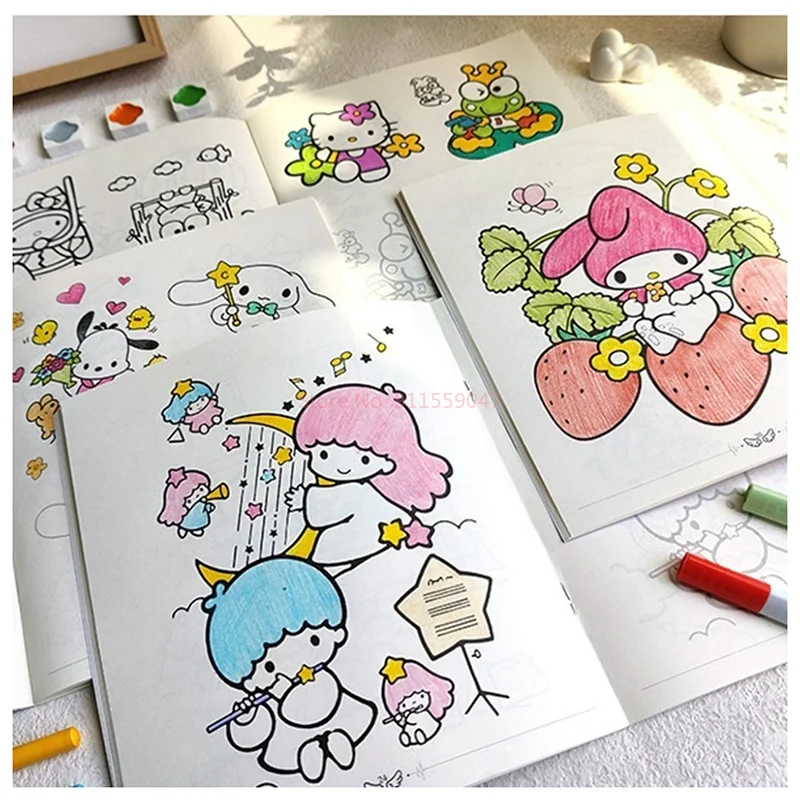 ใหม่ Sanrio Kuromi ภาพวาดโน้ตบุ๊คเด็ก Sketching Coloring Copy Notebook โรงเรียนประถมศึกษาการ์ตูนอะนิเมะ Line Draft