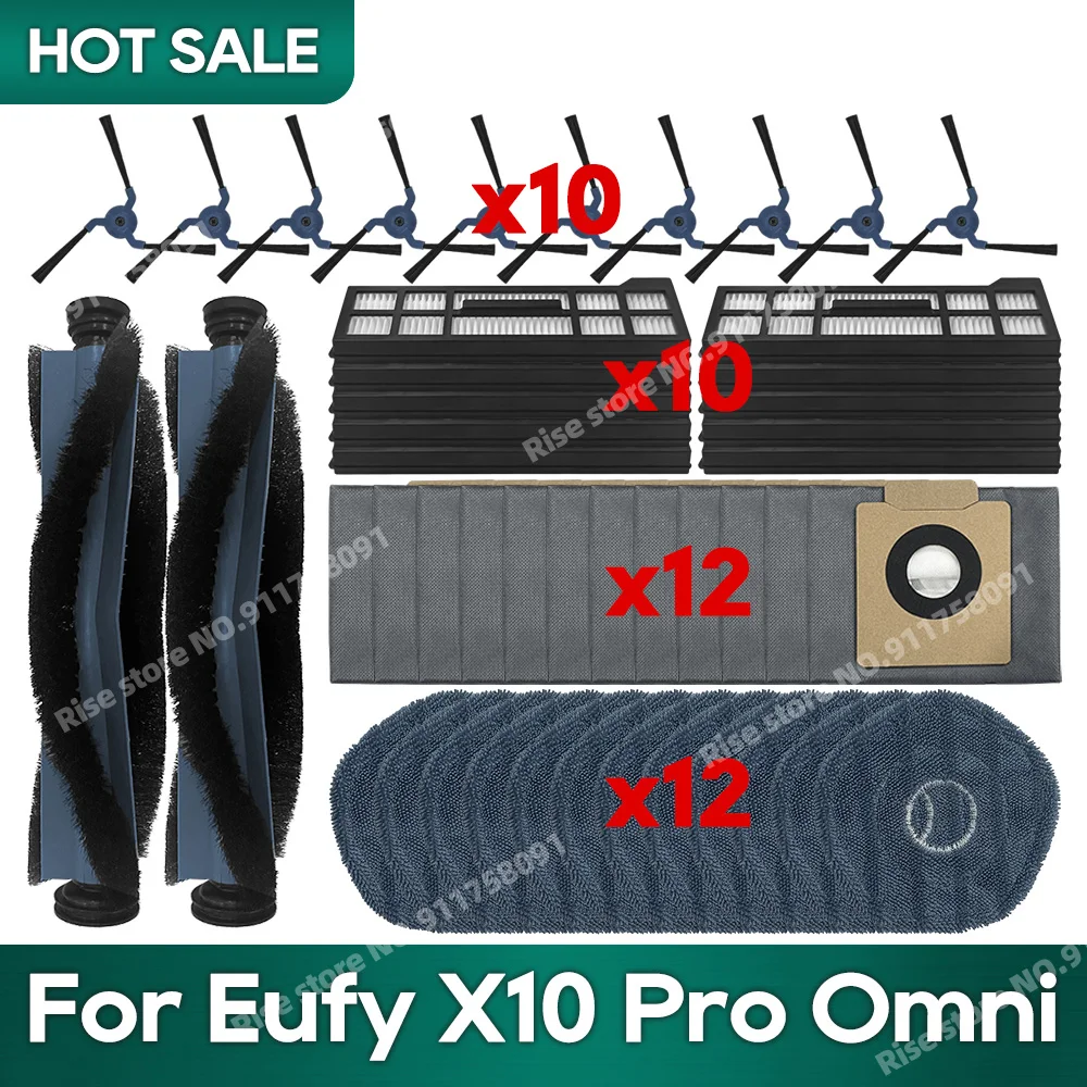 Accesorios aptos para Eufy X10 Pro Omni Robot aspirador bolsa de polvo filtro Hepa rodillo Cepillo Lateral paño de mopa