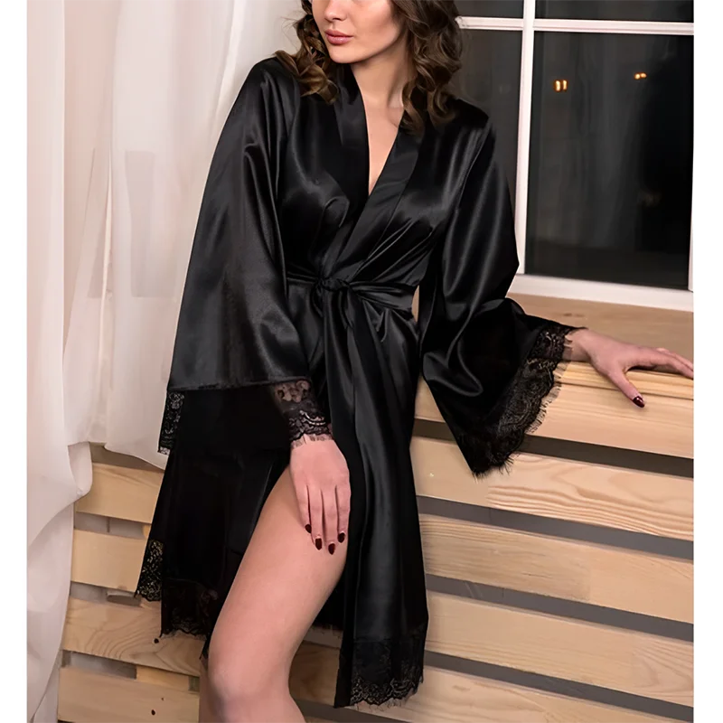 Camisola sexy simples feminina, lingerie de renda transparente, roupão de seda macio, moda confortável, roupa de casa de lazer, verão