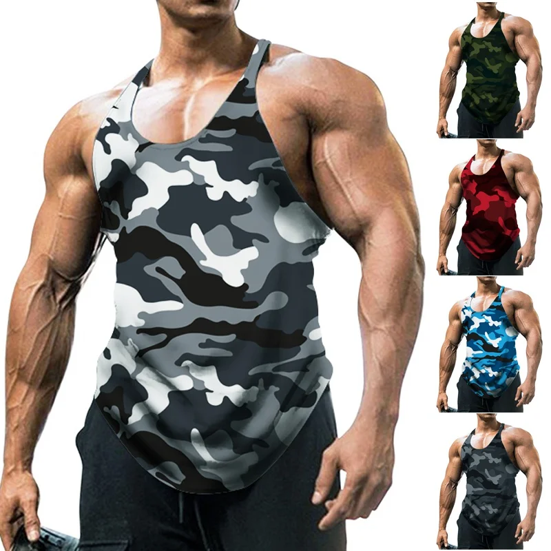 Clearance_Colete masculino de camuflagem fina sem mangas vintage esportivo fitness para treinamento_Visagens contínuas