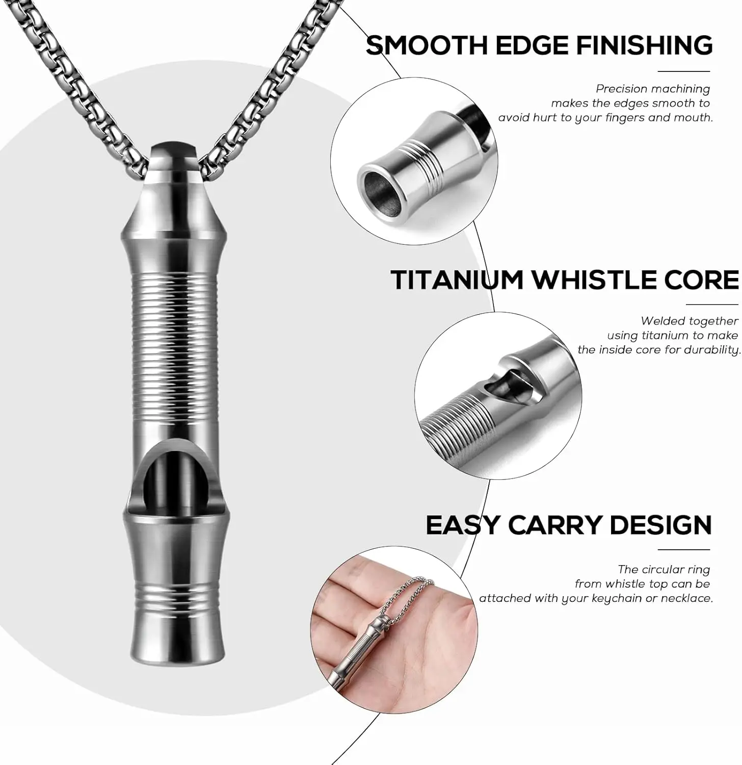 ไทเทเนียมนกหวีดฉุกเฉิน,EDC นกหวีดความปลอดภัยสร้อยคอ Loud ได้ถึง 120db,Survival Whistles สําหรับ Survival,เดินป่า,ตั้งแคมป์,สัตว์เลี้ยง Trai