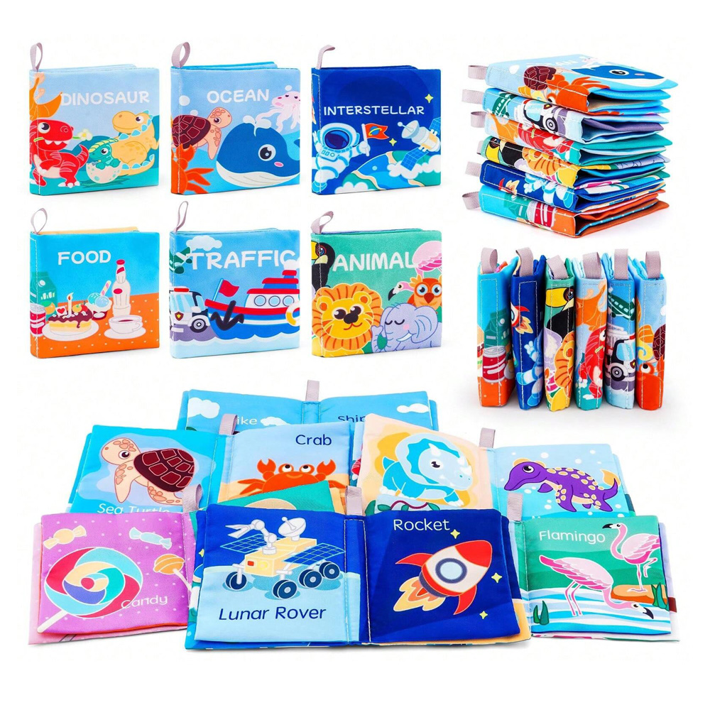 Soft Baby Crinkle Book Set,6Pcs Bath Books,Nontoxic Fabric Soft Cloth Books for Babies,Early Education Toys Giftable