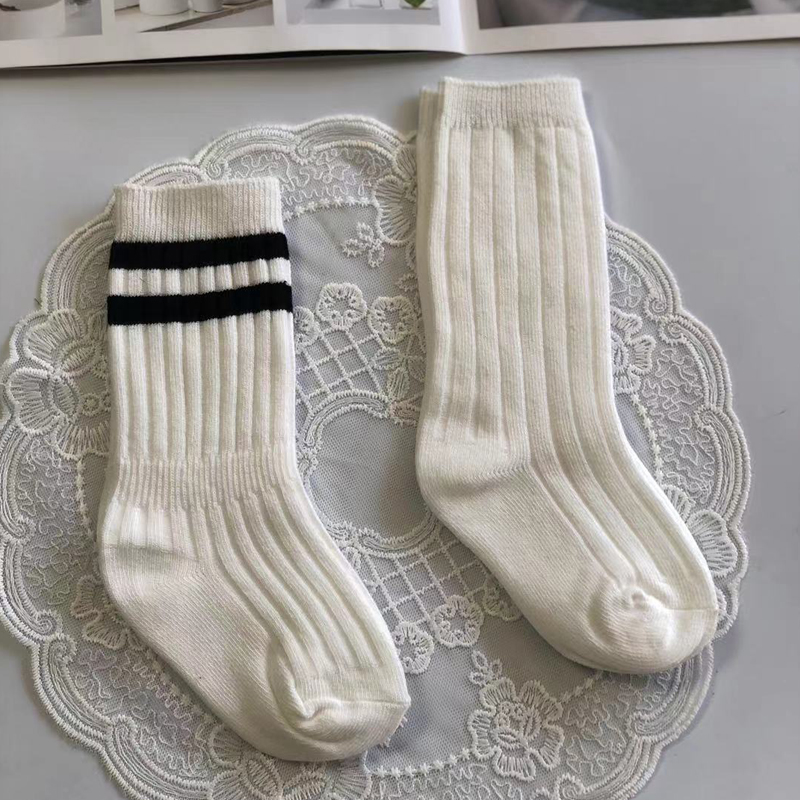3 par/lote calcetines largos de algodón para estudiantes de tubo para niños primavera otoño niñas y niños calcetines de uniforme escolar deportivo blanco y negro