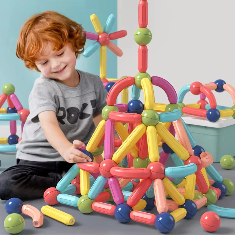 Ensemble de blocs de construction magnétiques, jouets pour enfants, blocs de construction de tige de bâton magnétique, jouets éducatifs Montessori pour enfants garçons et filles