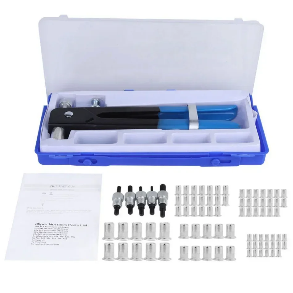 Manual Rivet Nut Gun Set, Pull Cap Gun, 6.6 ", 86 Pcs Set, Ram Gun