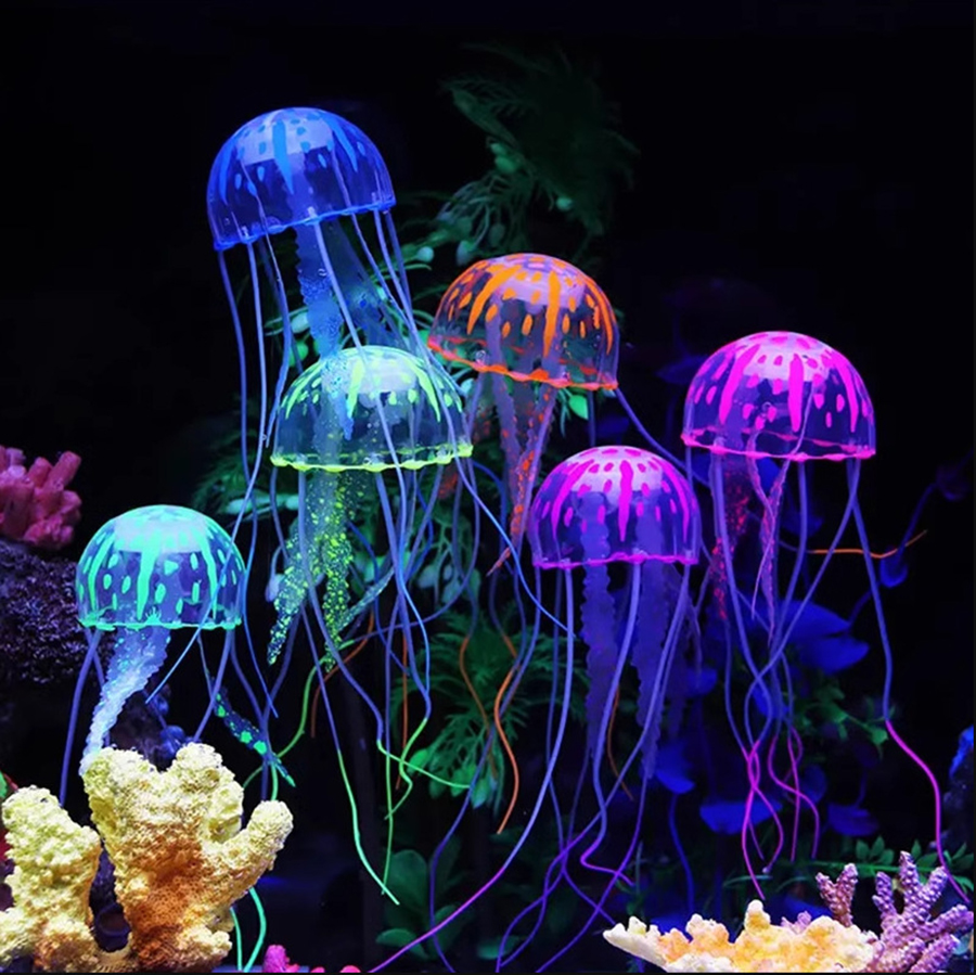 Colorful Artificial Glowing Effect Silicone Vivid Jellyfish Fish Tank Aquarium Decor Submarine Ornament Decoration Aquatic Pet