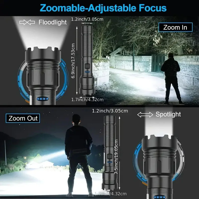 Linterna LED recargable de aleación de aluminio, linterna de alta potencia con imán, linterna con zoom para acampar con batería 18650