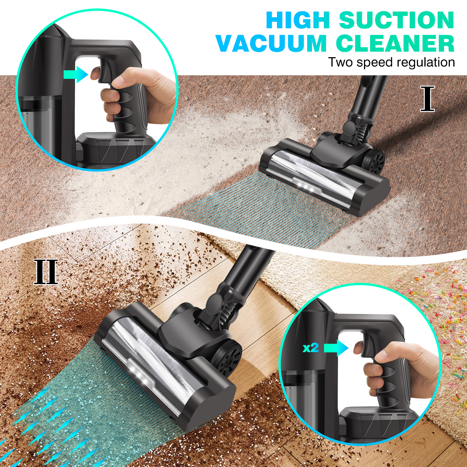 6-in-1 Cordless Vacuum 550W 45KPA｜2 Batteries｜LED Display｜Self-Standing｜Pet Hair/Carpet/Hard Floor (Black)