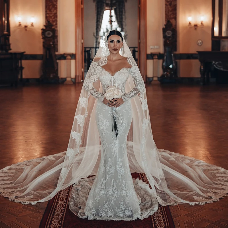 Eightree 2025, Meerjungfrau-Hochzeitskleider, Boho-Schatz, lange Ärmel, Brautkleid ohne Schleier, Hochzeitsball-Abschlussball-Kleider, individuell gestaltet