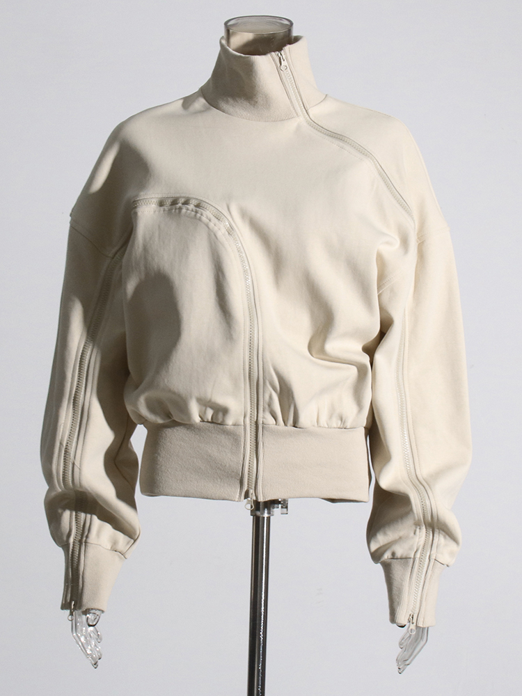 Twot winstyle solide Patchwork Reiß verschluss Streetwear Sweatshirts für Frauen Tunt lenger pullover Langarm Pullover Sweatshirt weibliche Mode