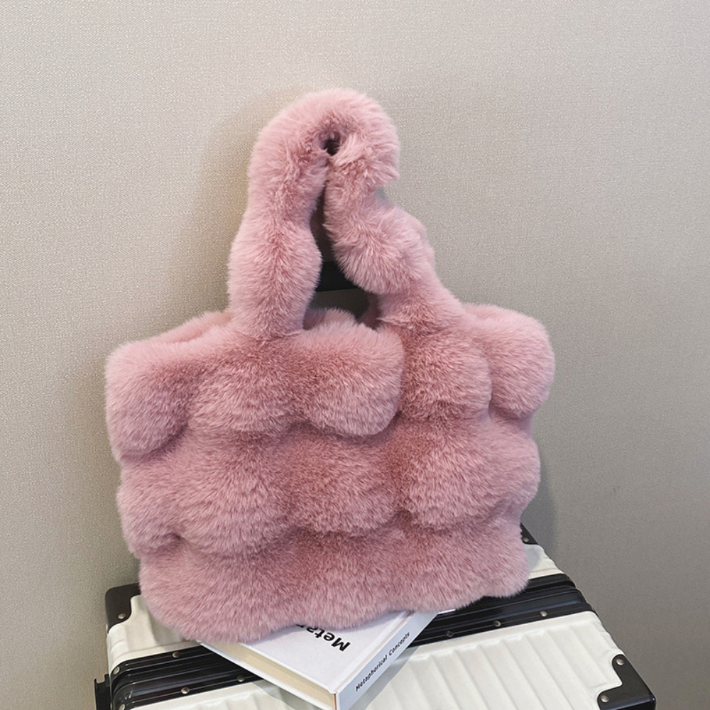 Einfache einfarbige Plüsch-Handtasche für Damen, modische Umhängetasche, lässige Pendler-Einkaufstasche, stilvolle, vielseitige Grifftasche