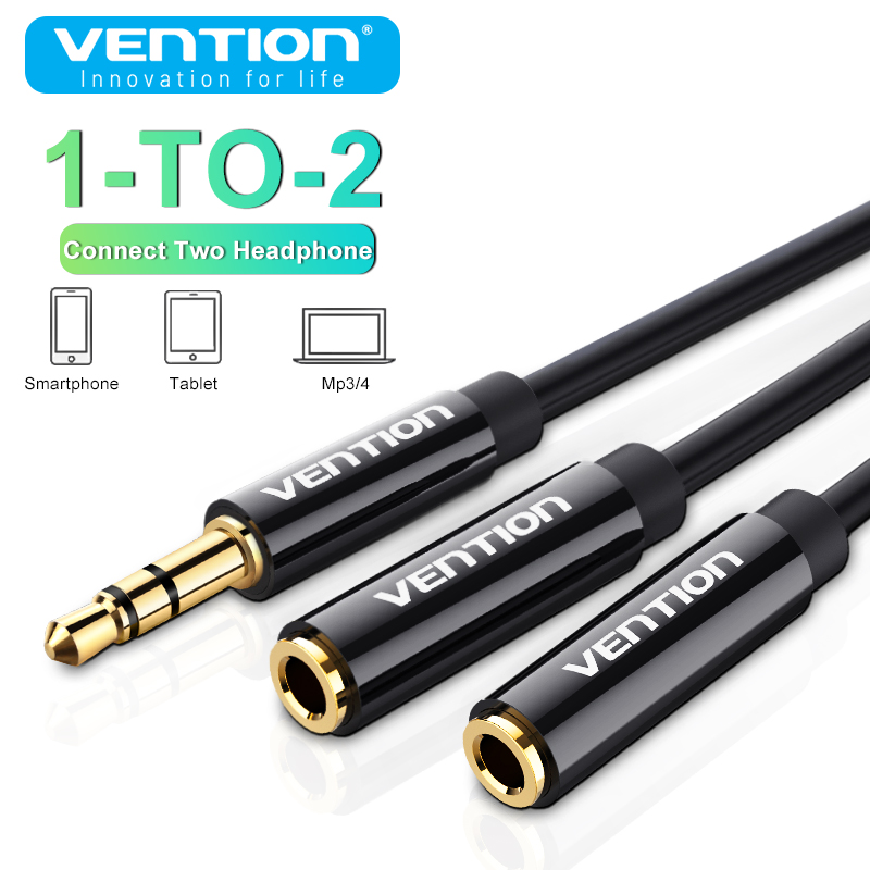 Adaptador de audio para auriculares Vention de 3,5 mm, 1 conector macho a 2 hembras, divisor en Y para altavoz de portátil, cable auxiliar PS5, estéreo doble