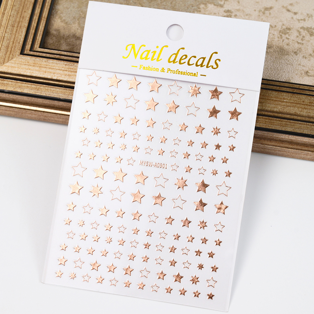 Black White Star 3D Nail Art Sticker Y2K Pentagram Self-Adhesive Decals Laser Shiny Glitters Starlight Manicure Ornaments Slider