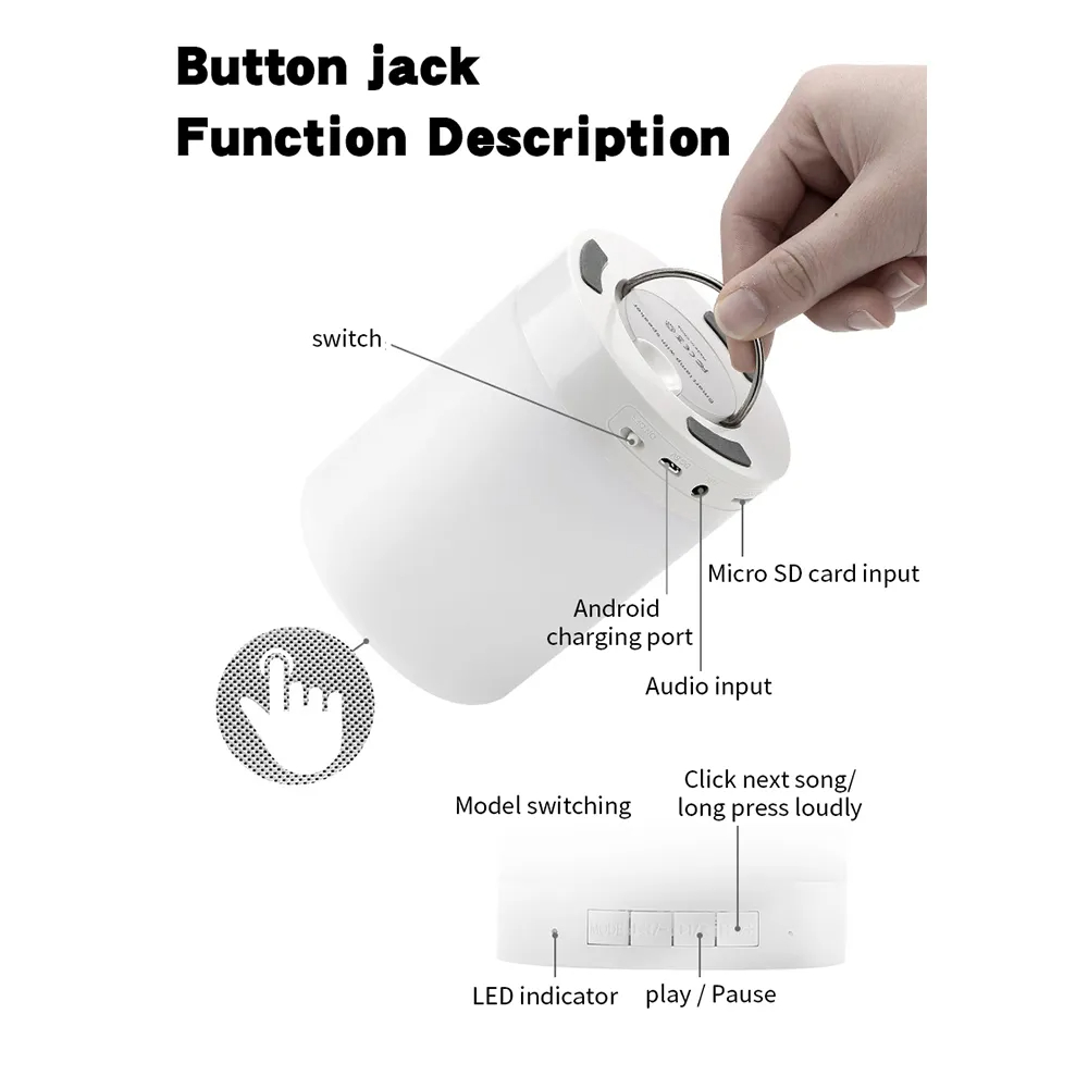 ベッドサイドナイトライト,USB充電式,カラフル,LEDタッチ,家の装飾用スピーカー