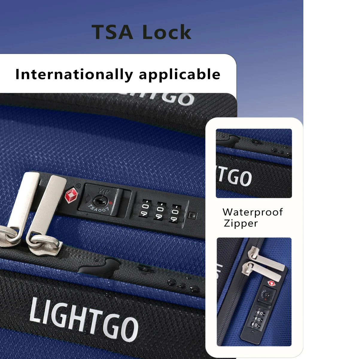 LightGo Ultraleichtes Gepäck, wasserdicht, erweiterbar, großes Fassungsvermögen, 8-Rad-Silent-Spinner, Check-in-Handgepäcktasche