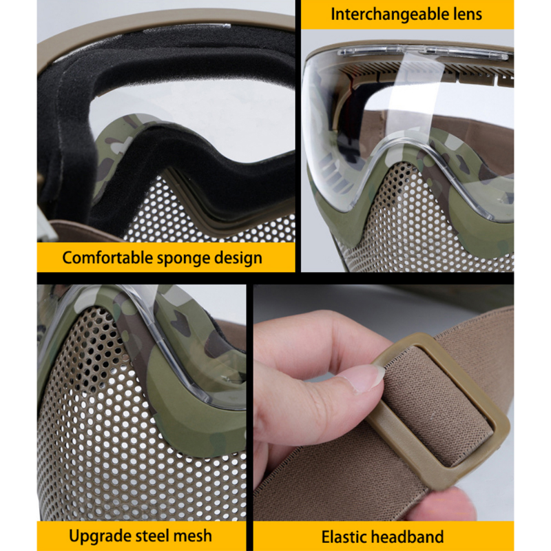 Tactical Face Mask Anti-Fog Goggle Paintball Airsoft Cs Shooting Steel Mesh Breathable Protective Head Helmet Masks Hunting Gear