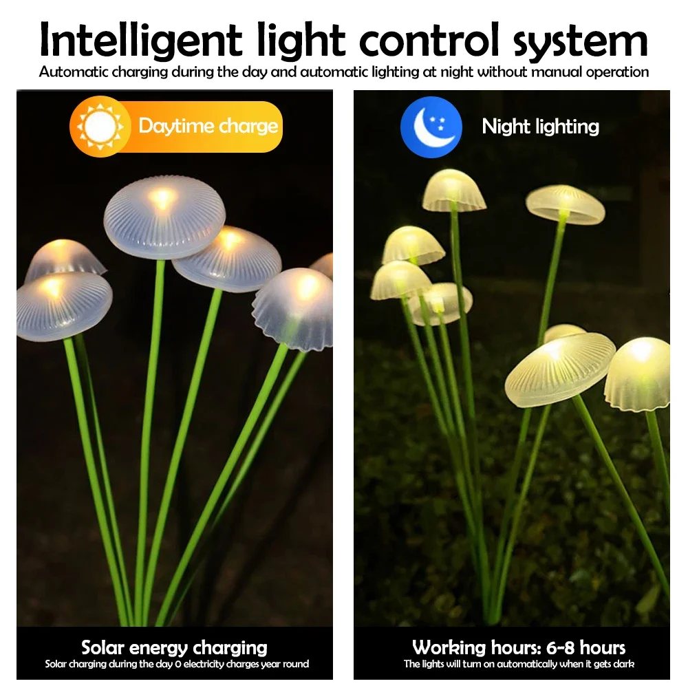 1/2/3/4PCS LED Solar Outdoor Quallen Schwankende Lichter Wasserdicht Garten RGB Pilz Rasen Lampe für Terrasse Hof Garten Dekoration