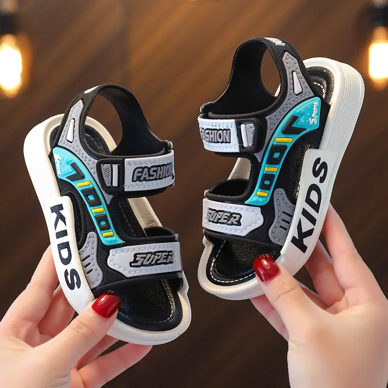 Sandálias esportivas respiráveis sandálias de verão para meninos casual sapato de praia confortável sola macia crianças sapatos moda antiderrapante sandalias