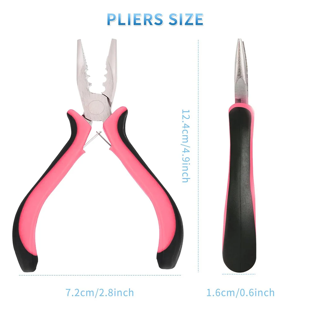 Mini alicates para extensiones de cabello con 3 agujeros, abridor y herramienta de extracción de extensiones de cabello con microanillo Nano, alicates de punta recta rosa