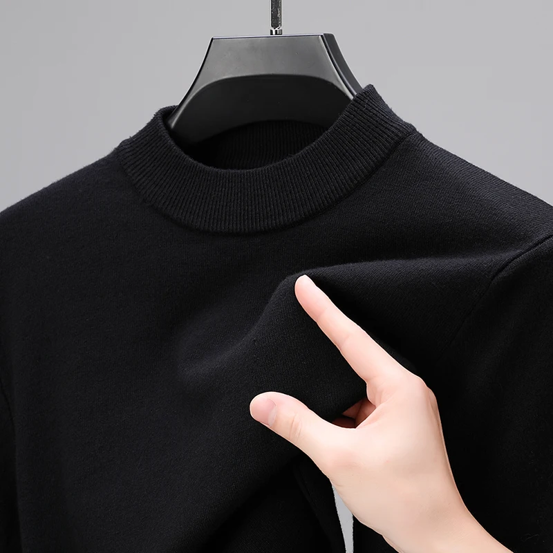 Meia gola alta malhas camisola novo outono/inverno mock neck sweatshirts cor sólida pullovers homem marca casual roupas masculinas