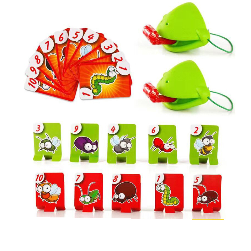 Frog Lizard Mask Board Game with Wagging Tongue Lick Cards Antistress Funny Desktop Puzzle Toy for Children Family Party