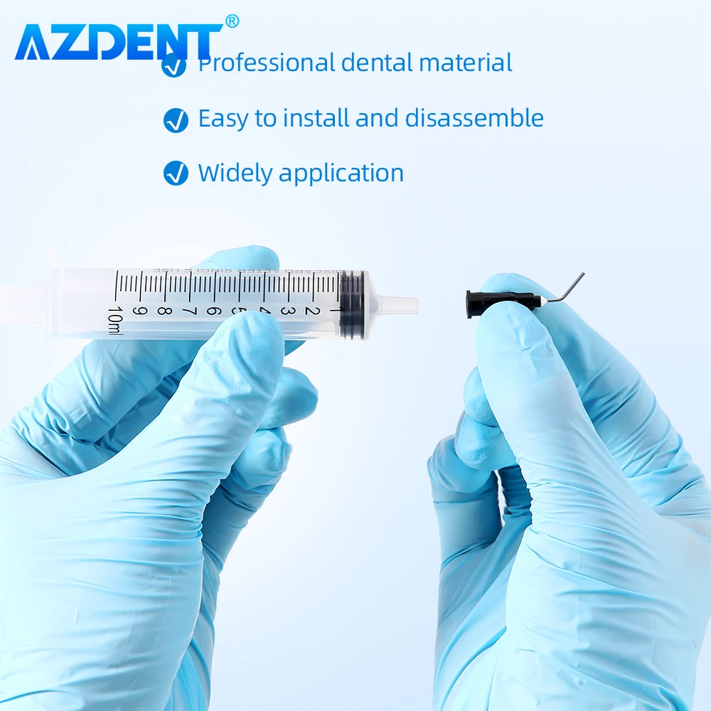 AZDENT 100pcs/Pack Dental Pre Bent Dispensing Tip Irrigator Bent Needle Etchant Resin Flow Composite Tips Disposable Applicator