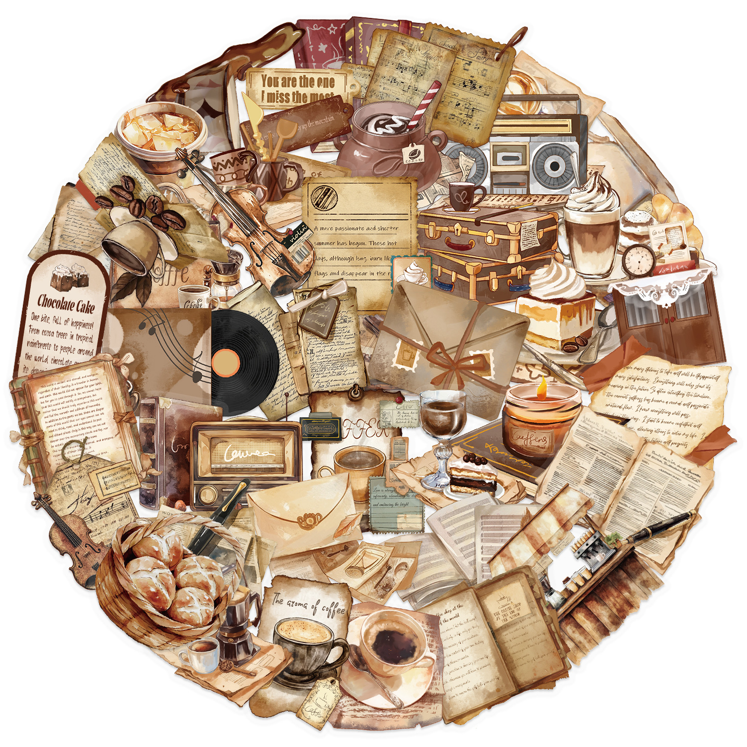 50 pçs retro café dos desenhos animados graffiti adesivos skate garrafa de água notebook telefone móvel brinquedo decalque adesivo pet decoração