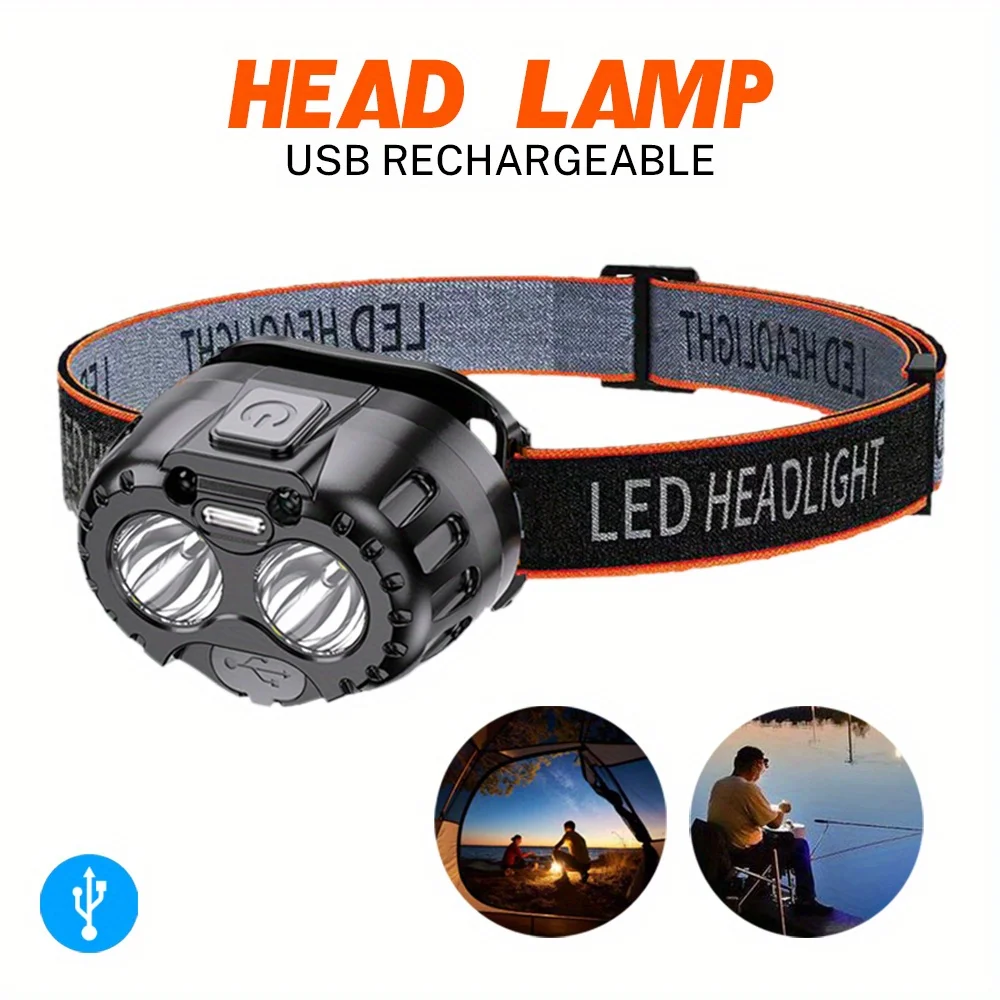 Faróis LED poderosos IPX4 à prova d'água faróis de lanterna de cabeça de emergência para pesca ao ar livre, camping, caminhadas