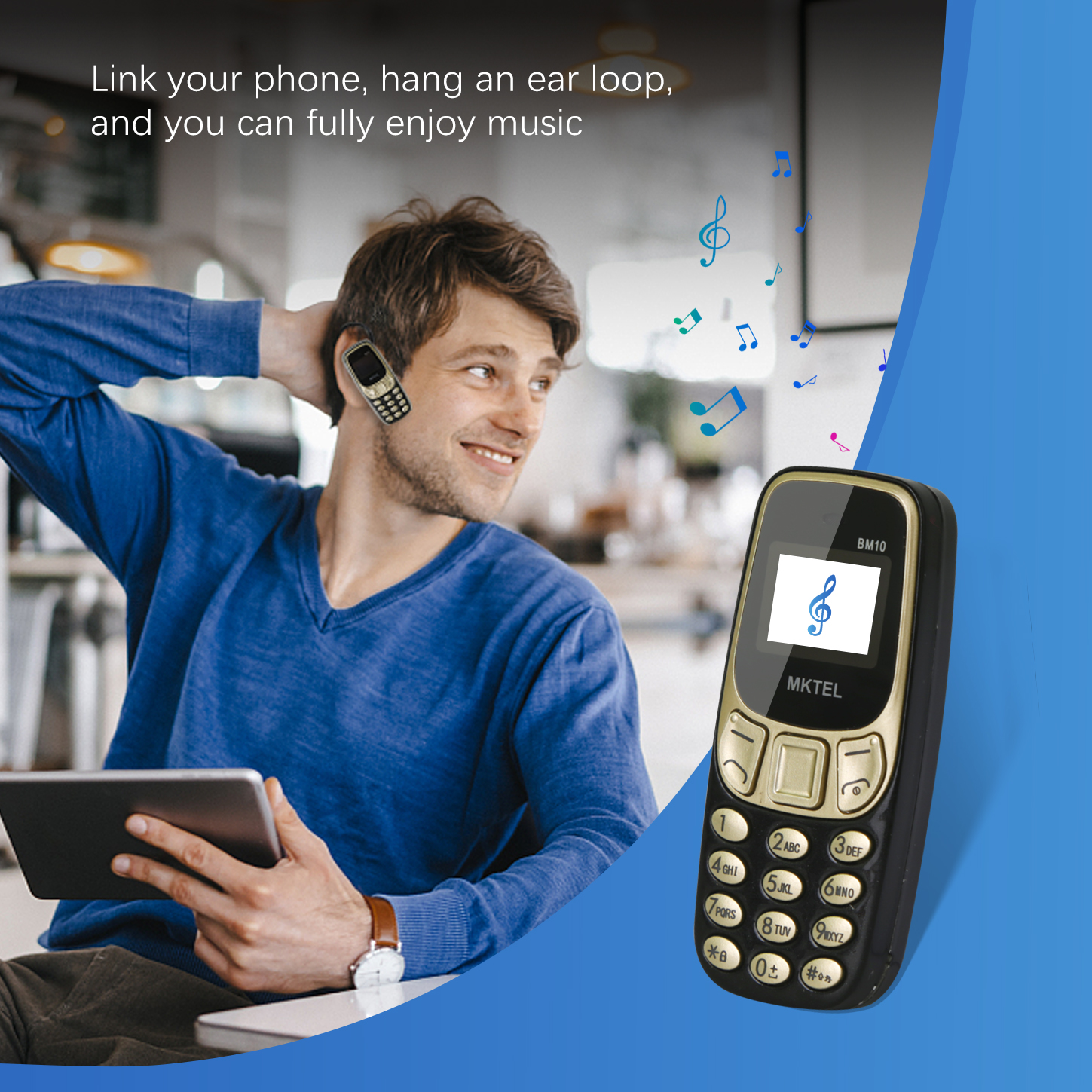 MKTEL BM10 Mini recurso de telefone com gancho para a orelha Dual SIM Dual Standby 380mAh Bateria MP3/MP4/Rádio FM/Bluetooth/GPRS