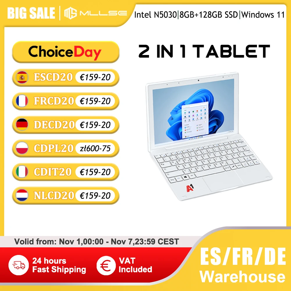 MLLSE 2 w 1 Tablet PC Windows 10 8GB DDR4 + 128GB SSD Intel N5030 10.1 cal ekran IPS WIFI mobilny Tablet biurowy z klawiaturą