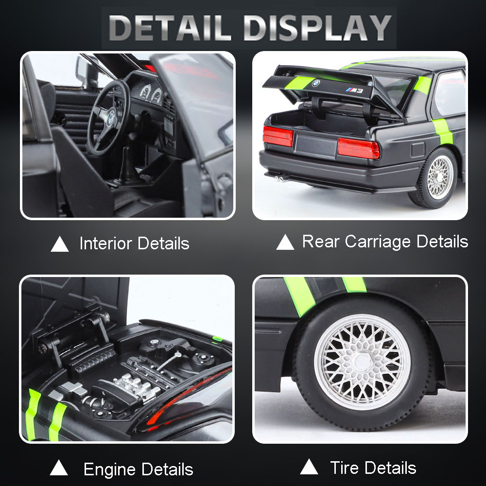 1:24 M3 Model Cars Toys Alloy Diecast Floral Version Doors Opened Front Wheel Steering Sound Light Pull Back Toy Gifts Ornament