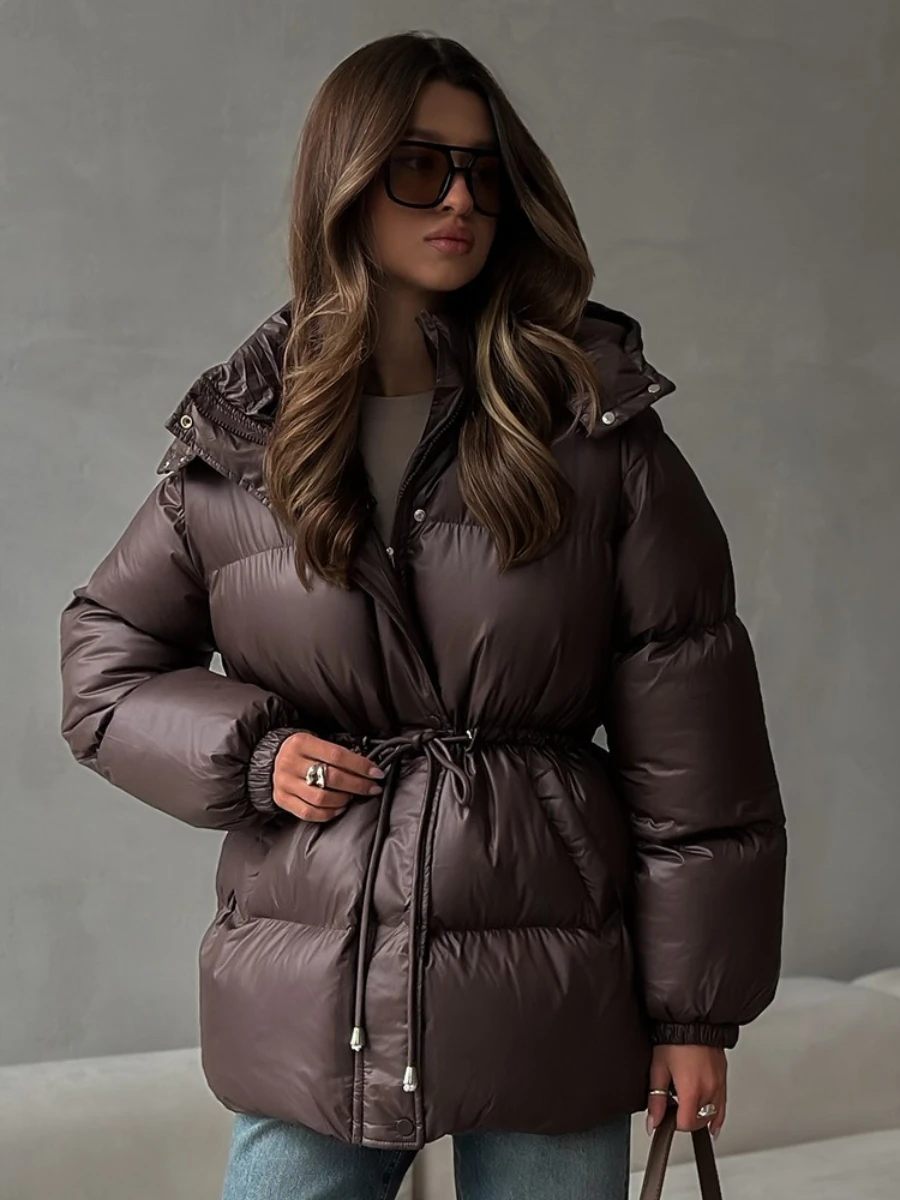 Wolfeel jaqueta de algodão slim fit com cordão, jaqueta feminina de inverno com capuz e zíper, robe de algodão confortável e quente