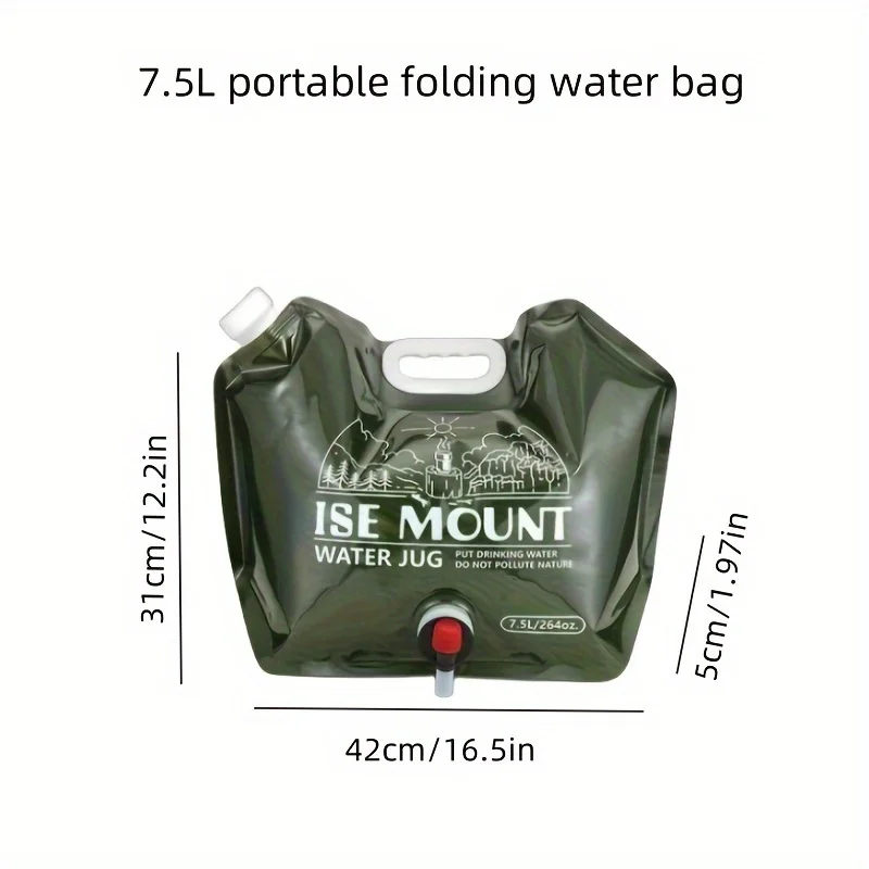 1 Stück, 1,98 Gallonen faltbare Wasser-Aufbewahrungstasche mit Wasserhahn, tragbarer Wasserbehälter mit großer Kapazität für Outdoor-Camping, Wandern, Reisen