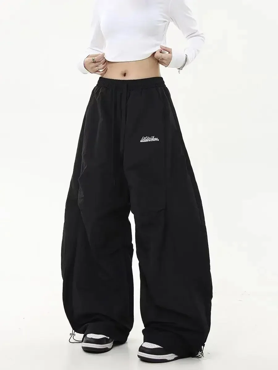 Retro Y2K hiphop streetwear casual chic bijpassende joggingbroek oversize dames wijde pijpen broek lage taille trekkoord dame cargobroek