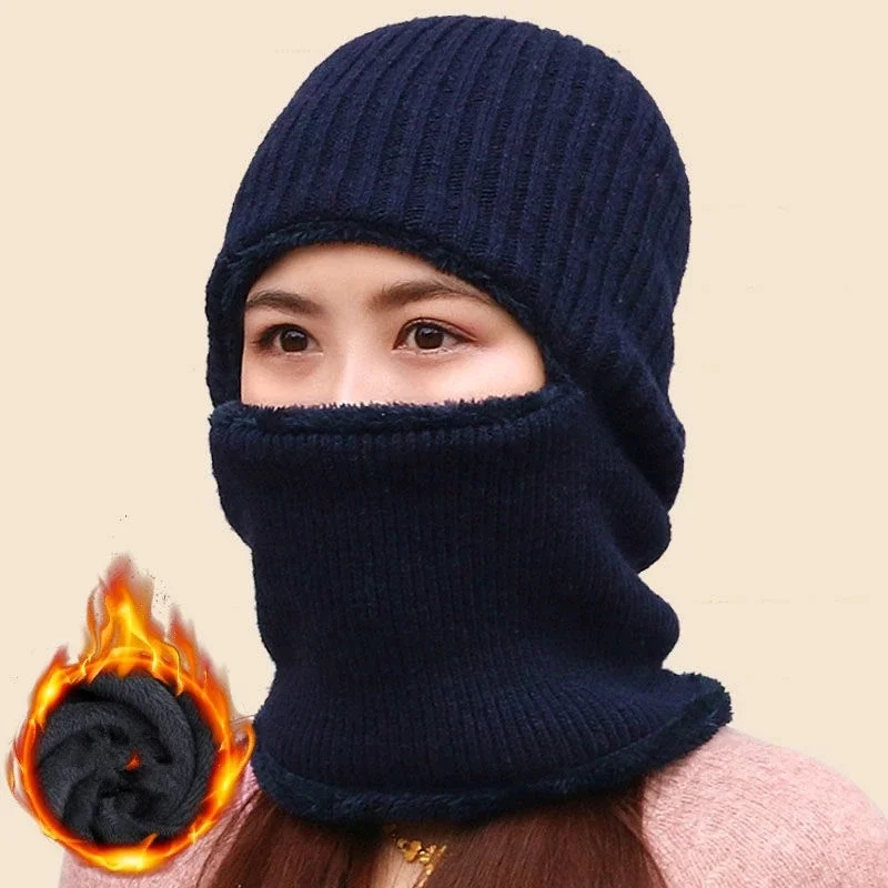 Gorro de invierno de lana Coral para hombre, bufanda, gorro tejido de lana transpirable cálido para mujer, gorro de protección de doble capa